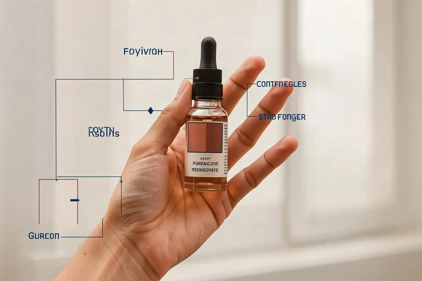 The same scene after a fingers-only repaint: three fingers and a thumb are visible, with new garbled labels.