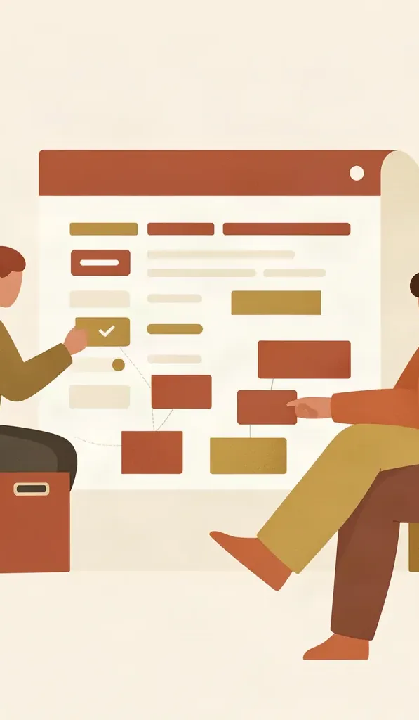 Tall slice of the planning-board illustration showing most of the planning board and parts of both seated people.