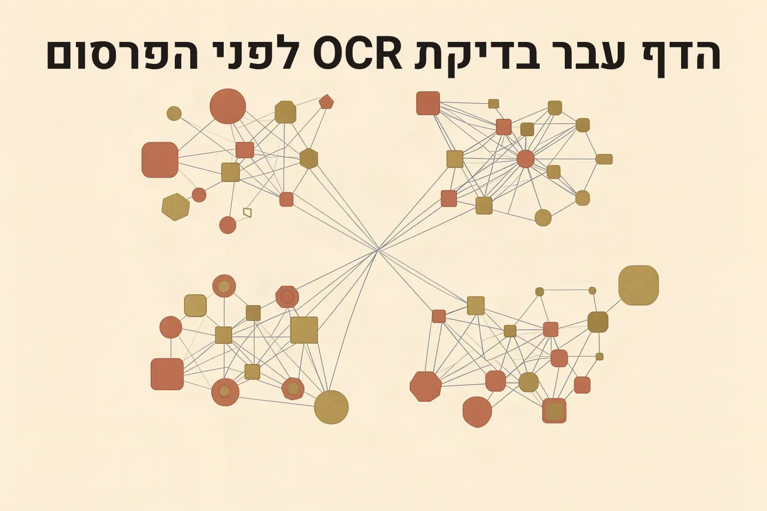 A pale illustration of four clusters of nodes joined by thin lines. Across the top, one line of dark Hebrew text contains the Latin letters OCR in its middle.