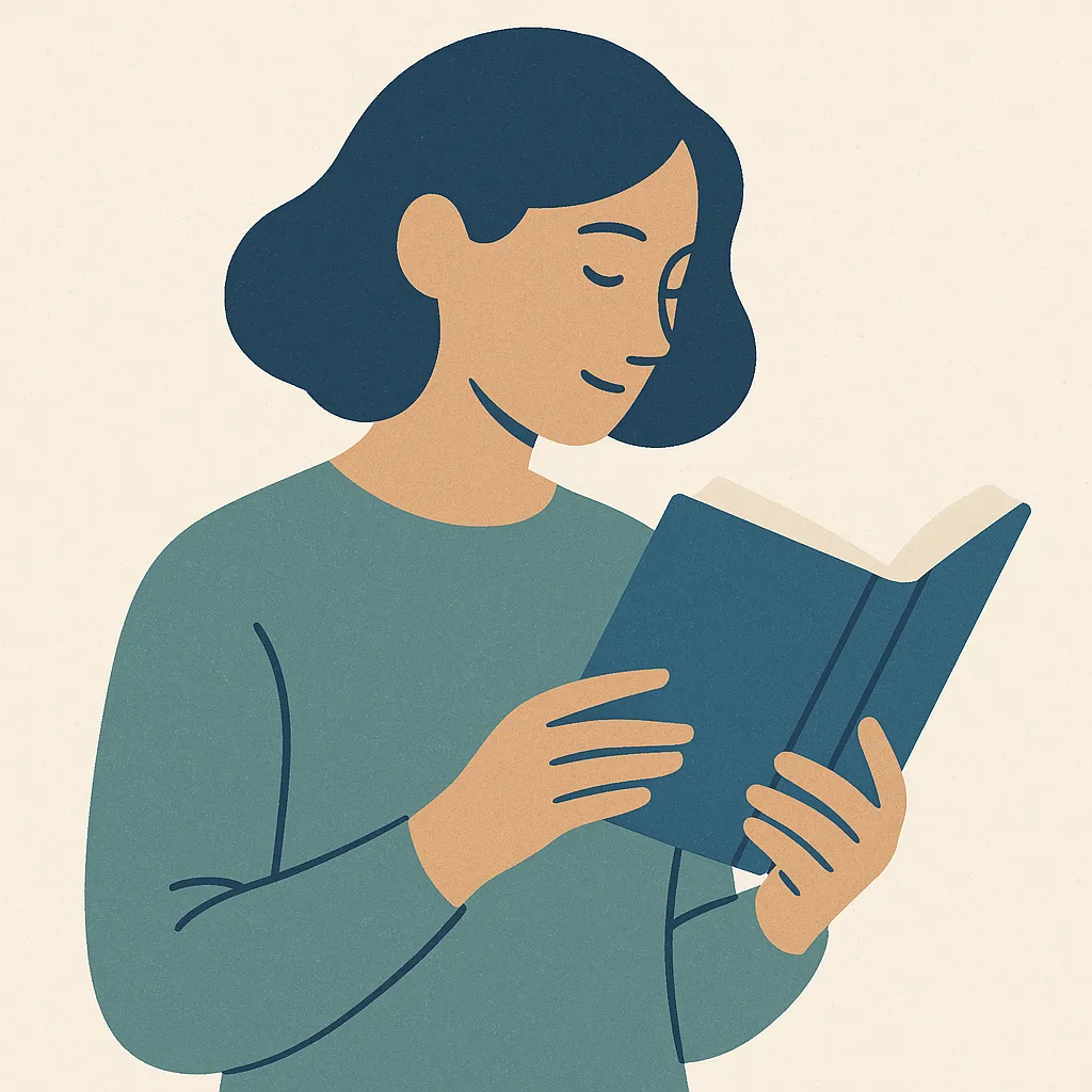 The illustration the workflow made for that article: a woman reading a book