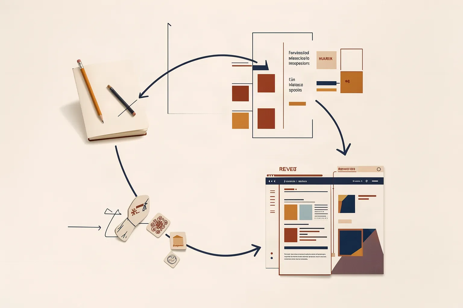 Conceptual four-part loop connecting human expertise, a published page, observed evidence and a revised page